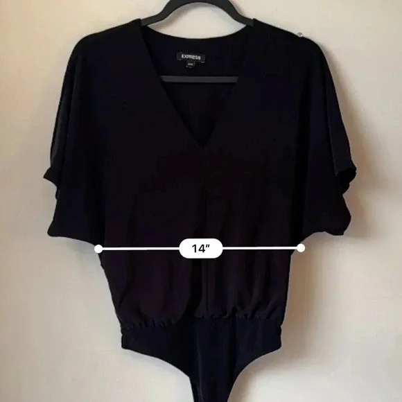 Express | Black V-Neck Flowy Dolman Sleeve Soft Stretchy Bodysuit - XS fits 4-6 - Picture 6 of 6